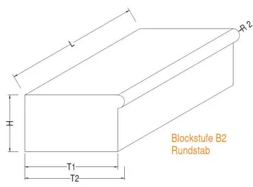 Blockstufe B2 mit Rundprofil 140x30x20 cm Rackwitzer Sandstein grau