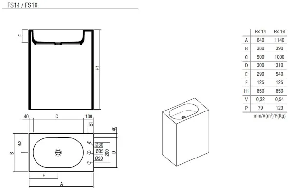 Hidrobox Standwaschtisch FS 14, Maße 64x39x90 cm (Höhe 90 cm aktuell) , Ausführung mit Möglichkeit einer Armaturen-Lochung, bei KORI Handel