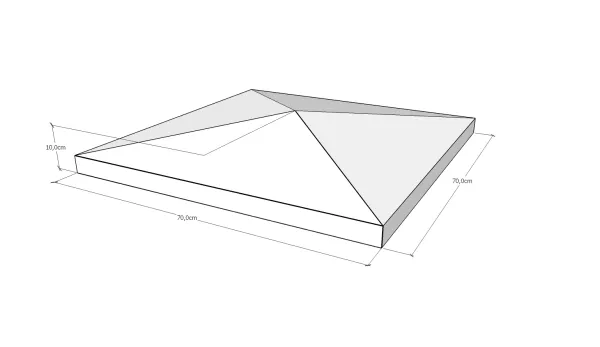 Zeichnerische Darstellung einer Pfeilerabdeckung, Maße: 70x70x4-8 cm, mit 4-seitigen Gefälle, von KORI Handel