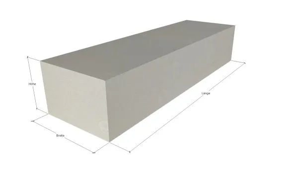 Zeichnerische Darstellung einer Blockstufe ohne Profil aus Rackwitzer Sandstein grau, bei ebaustoffe.shop
